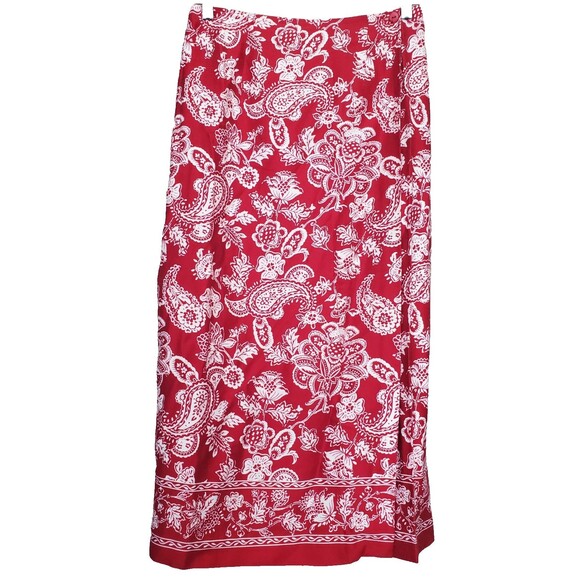 Talbots Petites Rayon Red Floral True Wrap Maxi Skirt Size 8P Vintage - Picture 1 of 6